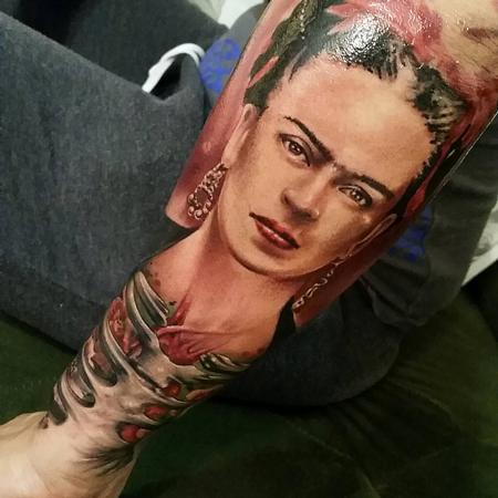 Tattoos - Frida Kalho realism, realistic, skeleton, flowers, forearm Yorick Tattoo - 130905